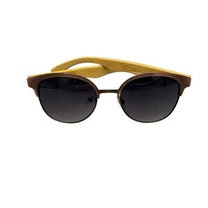 Bamboo Wood & Bronze Round Sunglasses – Gradient Lenses, Unisex Vintage Style